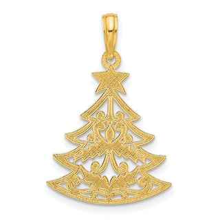 14K Yellow Gold Polished Fancy Scrolled Christmas Tree Pendant
