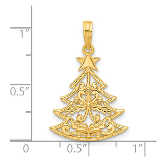 14K Yellow Gold Polished Fancy Scrolled Christmas Tree Pendant