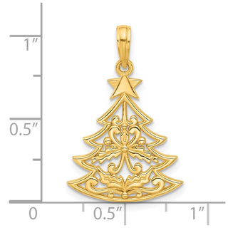 14K Yellow Gold Polished Fancy Scrolled Christmas Tree Pendant