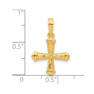 14K Yellow Gold Polished and Texture Cross Pendant