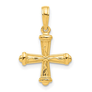 14K Yellow Gold Polished and Texture Cross Pendant