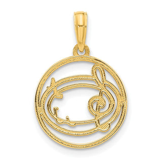 14K Yellow Gold Polished Music Notes in Circle Pendant