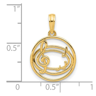 14K Yellow Gold Polished Music Notes in Circle Pendant