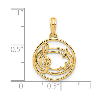 14K Yellow Gold Polished Music Notes in Circle Pendant