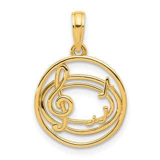 14K Yellow Gold Polished Music Notes in Circle Pendant