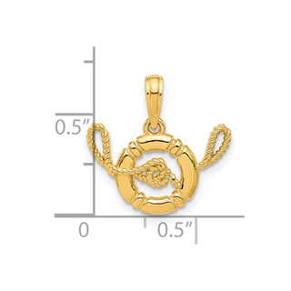 14K Yellow Gold Polished Life Preserver with Rope Pendant