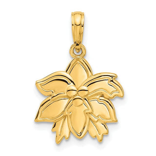 14K Yellow Gold Polished Poinsettia Floral Pendant