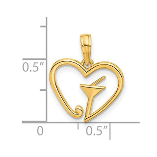 14K Yellow Gold Polished Martini In Heart Pendant