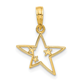 14K Yellow Gold Polished Stars Pendant