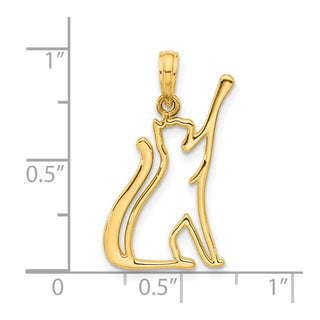 14K Yellow Gold Polished Cat Reaching Pendant