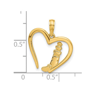 14K Yellow Gold Polished Lighthouse In Heart Pendant