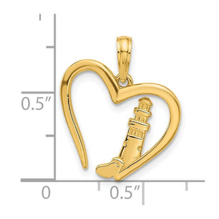 14K Yellow Gold Polished Lighthouse In Heart Pendant