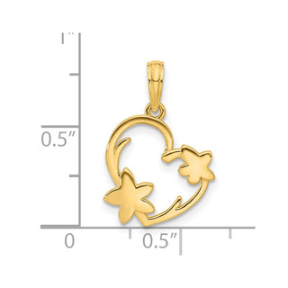 14K Yellow Gold Polished Floral Heart Pendant D5389