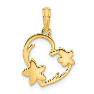 14K Yellow Gold Polished Floral Heart Pendant D5389