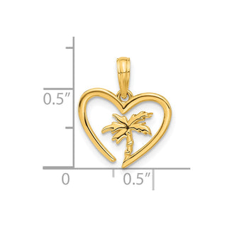 14K Yellow Gold Polished Palm Tree In Heart Pendant