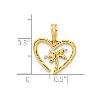 14K Yellow Gold Polished Palm Tree In Heart Pendant