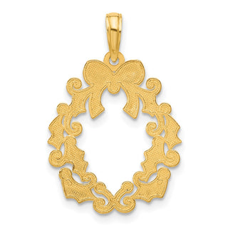 14K Yellow Gold Polished Christmas Wreath Pendant