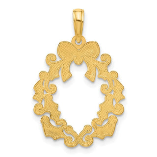 14K Yellow Gold Polished Christmas Wreath Pendant