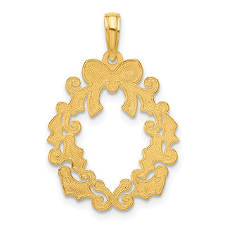 14K Yellow Gold Polished Christmas Wreath Pendant