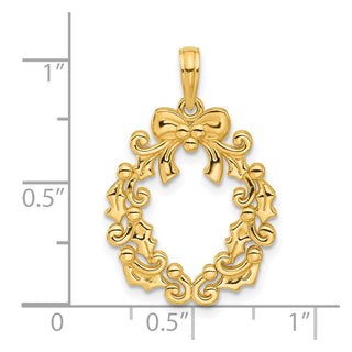 14K Yellow Gold Polished Christmas Wreath Pendant