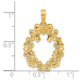 14K Yellow Gold Polished Christmas Wreath Pendant