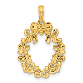 14K Yellow Gold Polished Christmas Wreath Pendant