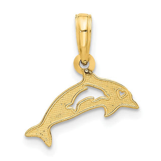 14K Yellow Gold Polished Dolphin with Cut-out Baby Dolphin Pendant