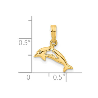 14K Yellow Gold Polished Dolphin with Cut-out Baby Dolphin Pendant