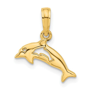 14K Yellow Gold Polished Dolphin with Cut-out Baby Dolphin Pendant