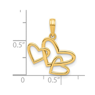 14K Yellow Gold Polished Triple Heart Pendant D5419