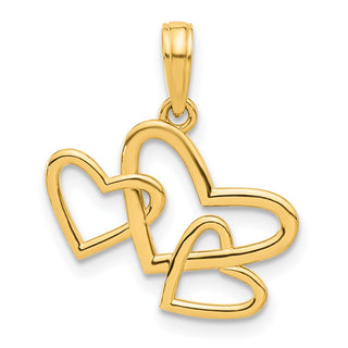 14K Yellow Gold Polished Triple Heart Pendant D5419