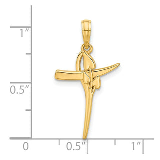 14K Yellow Gold Polished Floral Cross Pendant