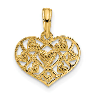 14K Yellow Gold Polished Hearts in Heart Charm