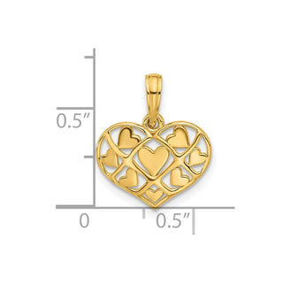 14K Yellow Gold Polished Hearts in Heart Charm