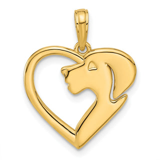 14K Yellow Gold Polished Heart with Dog Charm
