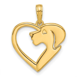 14K Yellow Gold Polished Heart with Dog Charm