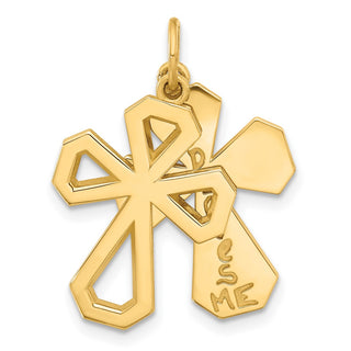 14K Yellow Gold Fancy Two Cross God Loves Me Charm