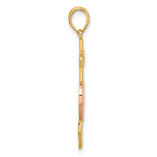 14K Yellow Gold w/Pink Rhodium-plating Fancy Anchor and Heart Charm
