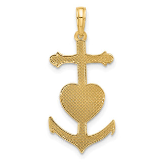 14K Yellow Gold w/Pink Rhodium-plating Fancy Anchor and Heart Charm