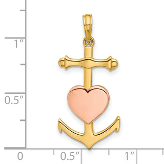 14K Yellow Gold w/Pink Rhodium-plating Fancy Anchor and Heart Charm