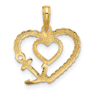 14K Yellow Gold with Rhodium-plating Fancy Rope Heart and Anchor Charm