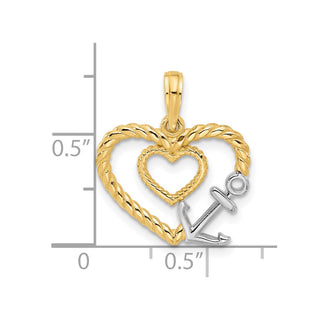 14K Yellow Gold with Rhodium-plating Fancy Rope Heart and Anchor Charm