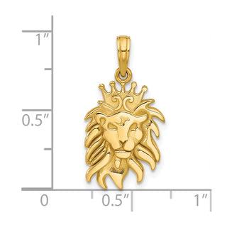 14K Yellow Gold Polished Lion Head with Crown Pendant
