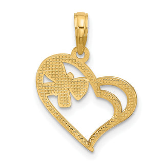 14K Yellow Gold with White Rhodium-plating Fancy Heart and Butterfly Charm D5474