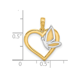 14K Yellow Gold with White Rhodium-plating Fancy Heart and Butterfly Charm D5484