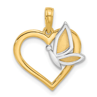 14K Yellow Gold with White Rhodium-plating Fancy Heart and Butterfly Charm D5484
