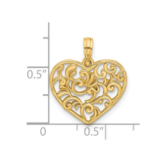 14K Yellow Gold Polished Fancy Heart Charm D5506