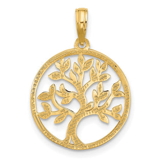 14K Yellow Gold Polished Circle with Tree Charm