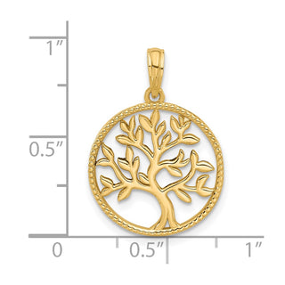14K Yellow Gold Polished Circle with Tree Charm
