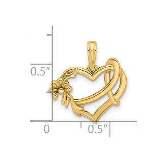 14K Yellow Gold Fancy Heart and Ribbon Charm